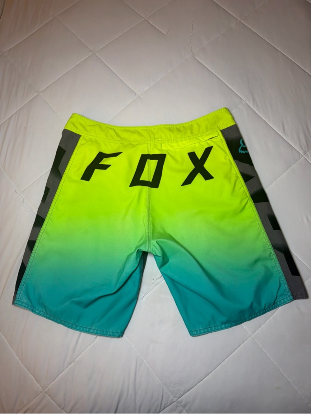 Fox Men's Gray Swim Board Shorts with Teal and Neon Yellow Accents size 32 - Picture 8 of 8